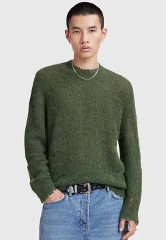 AllSaints pulover din amestec de lana BLEAKER barbati, culoarea verde, light, M013KC imagine