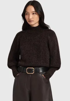 AllSaints pulover din amestec de lana de alpaca culoarea maro, cu turtleneck, W090KD imagine