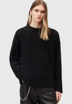AllSaints pulover din amestec de lana HARLEN CREW barbati, culoarea negru, M075KB imagine