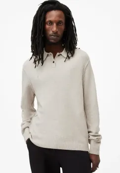 AllSaints pulover din amestec de lana STATTEN barbati, culoarea bej, M038KA imagine