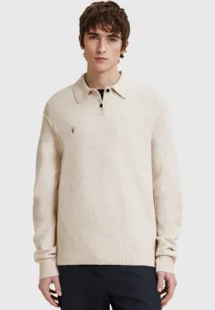 AllSaints pulover din amestec de lana STATTEN barbati, culoarea bej M038KA imagine