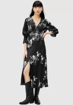 AllSaints rochie ANI IONA DRESS culoarea negru, midi, evazati, W003DA imagine