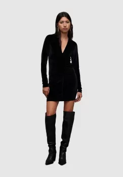 AllSaints rochie Anya Velvet culoarea negru, mini, mulata imagine