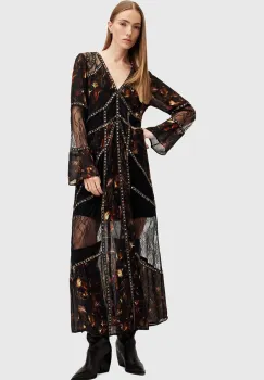 AllSaints rochie BRYN culoarea negru, maxi, evazati, W065DB imagine