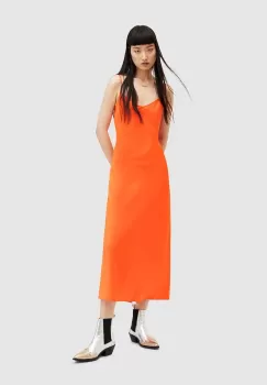 AllSaints rochie Bryony culoarea portocaliu, midi, drept imagine