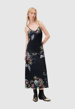 AllSaints rochie Bryony Sanibel culoarea negru, midi, drept imagine