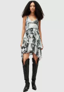 AllSaints rochie CAVARLY VALLEY DRESS culoarea alb, mini, evazati, WD540Z imagine