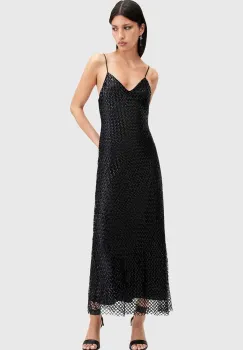 AllSaints rochie CHANTELLE culoarea negru, maxi, evazati, W062DB imagine