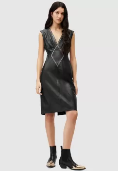 AllSaints rochie de piele SYLA LEA STUD DRESS culoarea negru, mini, mulata, WL536Z imagine