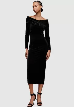 AllSaints rochie Delta culoarea negru, midi, mulata imagine