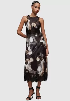 AllSaints rochie din amestec de matase Alula culoarea gri, maxi, drept imagine