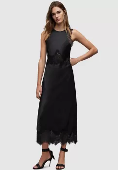 AllSaints rochie din amestec de matase Alula culoarea negru, maxi, evazati imagine
