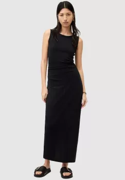 AllSaints rochie din bumbac KATARINA DRESS culoarea negru, maxi, mulata, W009DA imagine