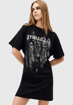 AllSaints rochie din bumbac RIPROAR culoarea negru, mini, drept, W234DB imagine