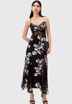 AllSaints rochie din matase JASMINE culoarea negru, maxi, evazati, W029DB imagine