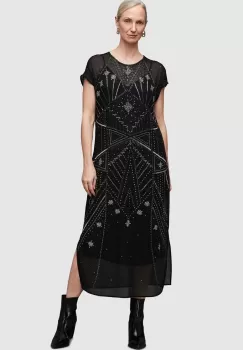 AllSaints rochie Etta culoarea negru, midi, drept imagine