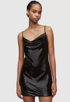 AllSaints rochie Haddi culoarea negru, mini, mulata imagine