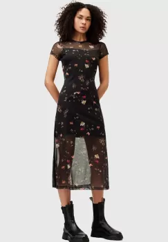 AllSaints rochie HANNA KORA SS culoarea negru, midi, mulata, W164DA imagine