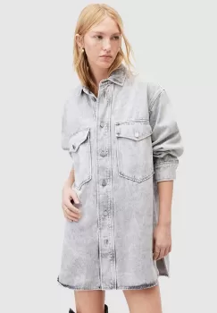 AllSaints rochie jeans Lily culoarea gri, mini, oversize imagine