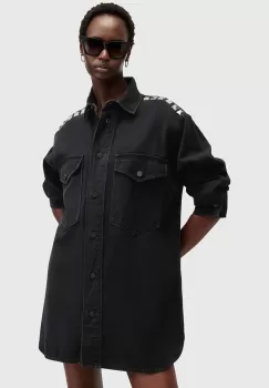 AllSaints rochie jeans LILY culoarea negru, mini, oversize, W224DB imagine