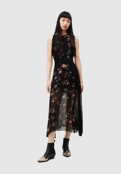 AllSaints rochie Jules Floral Tanana culoarea negru, midi, evazati imagine