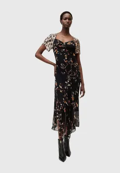 AllSaints rochie LEAH culoarea negru, midi, evazati, W051DB imagine