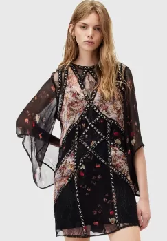 AllSaints rochie LUCIA KORA DRESS culoarea negru, mini, drept, W103DA imagine