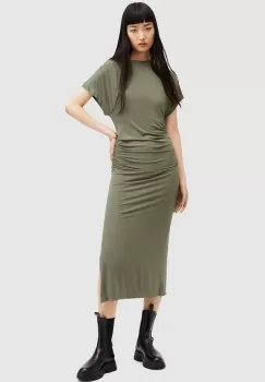 AllSaints rochie NATALIE culoarea verde, midi, mulata imagine