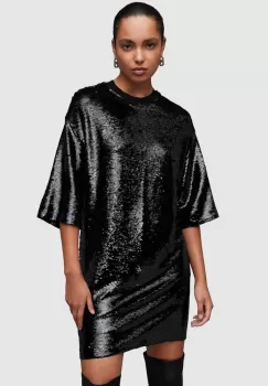 AllSaints rochie Opal culoarea negru, mini, oversize imagine