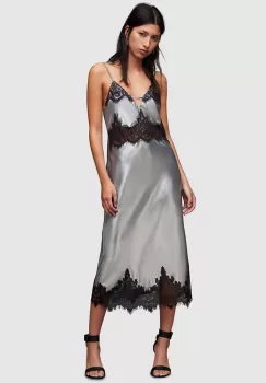 AllSaints rochie Ophelia culoarea gri, midi, drept imagine