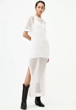 AllSaints rochie PALOMA TEE culoarea alb, maxi, drept, W141DA imagine