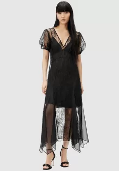 AllSaints rochie RAYNA LACE DRESS culoarea negru, maxi, evazati, WD574Z imagine