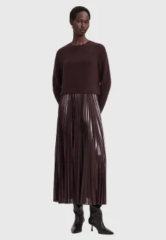 AllSaints rochie si pulover culoarea maro, midi, evazati, W328DB imagine