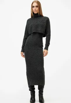 AllSaints rochie si pulover din amestec de lana MURIEL culoarea gri, maxi, mulata, W205DB imagine