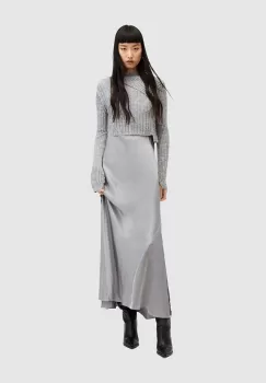 AllSaints rochie si pulover din lana culoarea argintiu, maxi, drept imagine