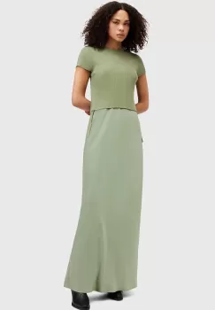 AllSaints rochie si pulover HAYES DRESS culoarea verde, maxi, drept, W125DA imagine