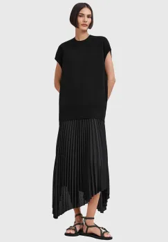AllSaints rochie si pulover LEIA culoarea negru, midi, evazati, W172DC imagine