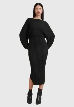 AllSaints rochie si pulover MINORI culoarea negru, midi, mulata, W224DC imagine