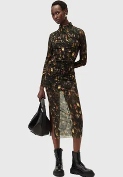 AllSaints rochie TIA culoarea negru, midi, mulata, W231DB imagine