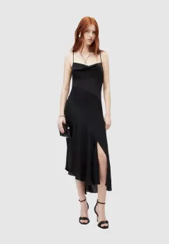 AllSaints rochie UNA culoarea negru, midi, drept imagine