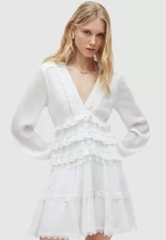 AllSaints rochie ZORA DRESS culoarea alb, mini, evazati, WD462Y imagine