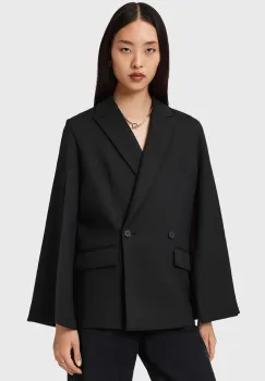 AllSaints sacou culoarea negru, cu doua randuri de nasturi, uni, W050QD imagine