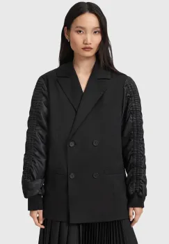 AllSaints sacou LORNA culoarea negru, cu doua randuri de nasturi, uni, W009OD imagine