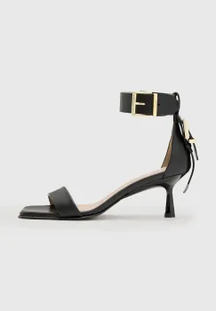 AllSaints sandale de piele Noir Low Sandal culoarea negru, W064FC imagine