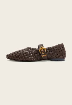 AllSaints sandale din piele Sabine Woven Flat imagine