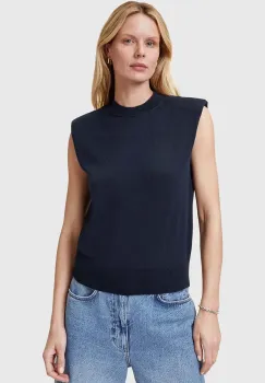 AllSaints tricou de lana KAYLA femei, culoarea albastru marin, W016KC imagine