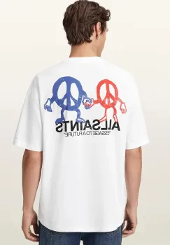 AllSaints tricou din bumbac BEDFELLOW culoarea alb, cu imprimeu, M001PD imagine