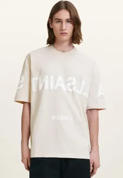 AllSaints tricou din bumbac BIGGY barbati, culoarea bej, cu imprimeu, M088PB imagine