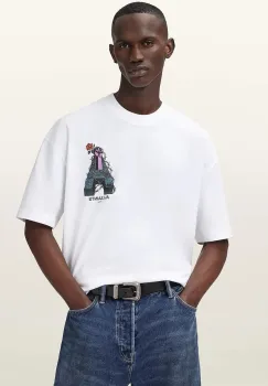 AllSaints tricou din bumbac DEFIANCE culoarea alb, cu imprimeu, M004PD imagine