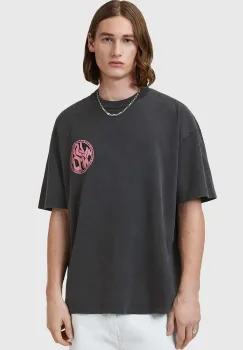 AllSaints tricou din bumbac DISTORTION culoarea gri, cu imprimeu, M041PC imagine